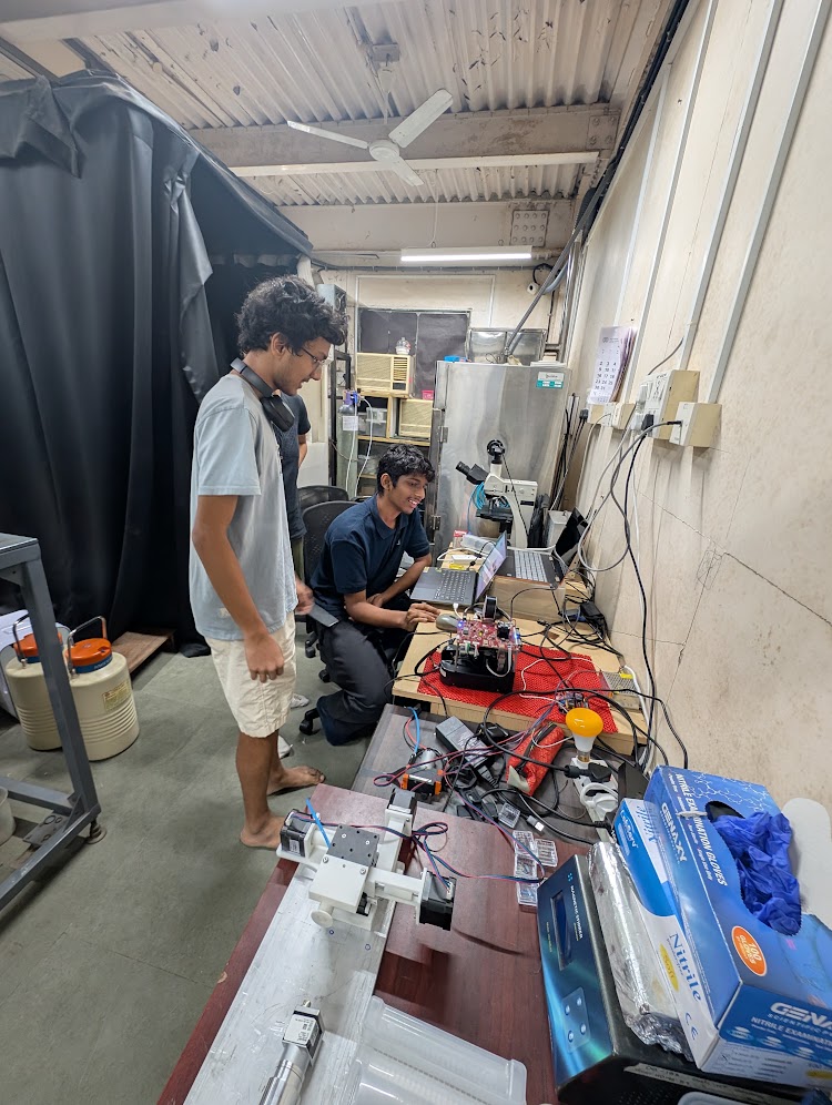 Lab members working on litho